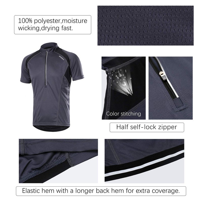 BERGRISAR Men's Half Zipper Cycling Jersey Short Sleeves Bike Bicycle Shirts with Zipper Pocket Quick-Dry Breathable BG060 Grey S - Image 2